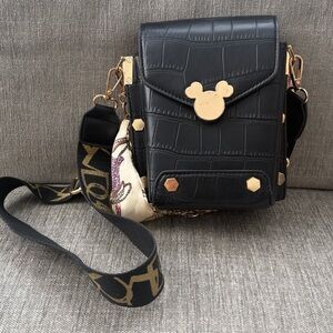 Black Croc-Embossed Crossbody Bag